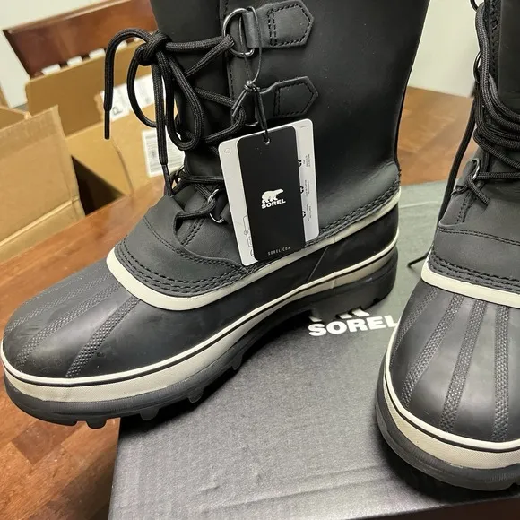 NEW Sorel Men's 10 Caribou WP Waterproof Boots Black Dark Stone NM1000-016 NIB‎