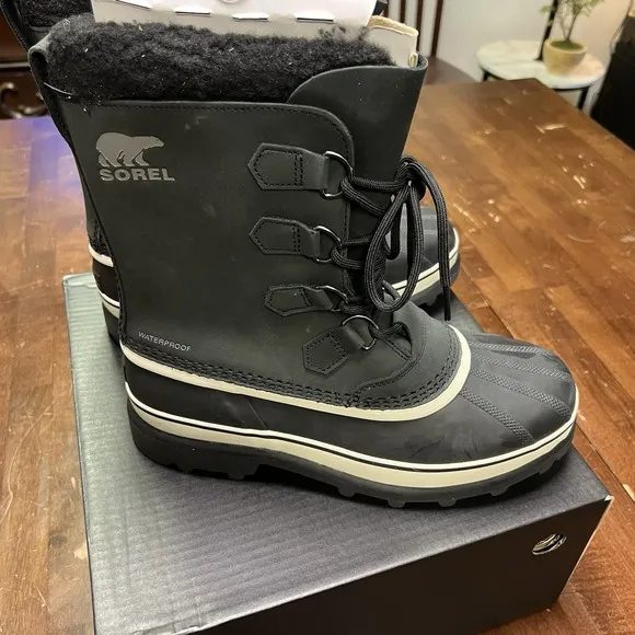 NEW Sorel Men's 10 Caribou WP Waterproof Boots Black Dark Stone NM1000-016 NIB‎