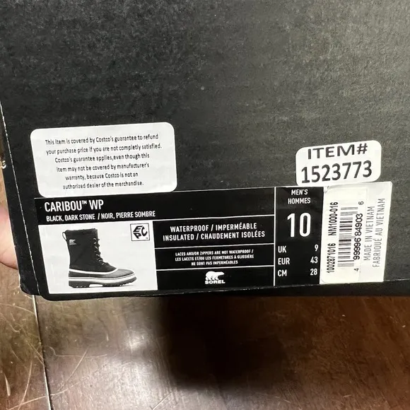 NEW Sorel Men's 10 Caribou WP Waterproof Boots Black Dark Stone NM1000-016 NIB‎