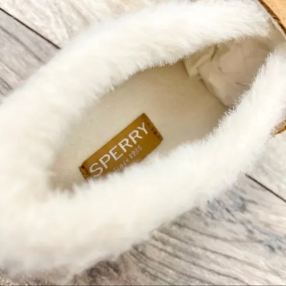 NEW Sperry Moc Sider Tan Indoor Outdoor Suede Moccasin Sneaker Faux Fur Lined 8M