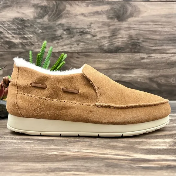 NEW Sperry Moc Sider Tan Indoor Outdoor Suede Moccasin Sneaker Faux Fur Lined 8M
