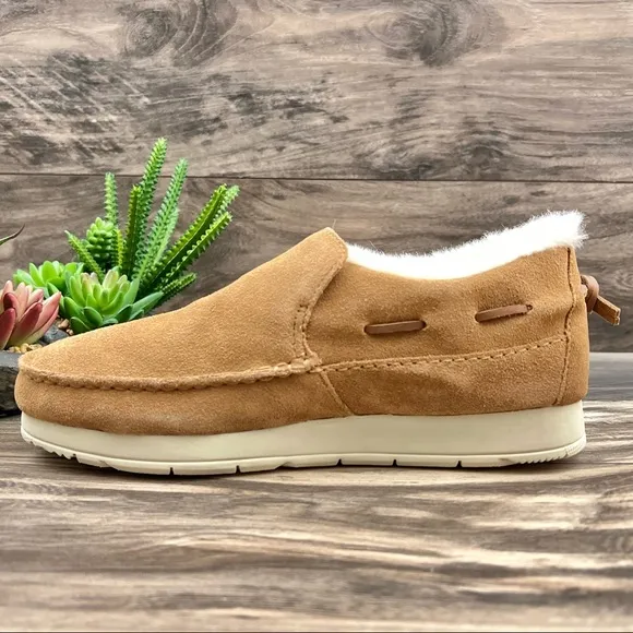 NEW Sperry Moc Sider Tan Indoor Outdoor Suede Moccasin Sneaker Faux Fur Lined 8M