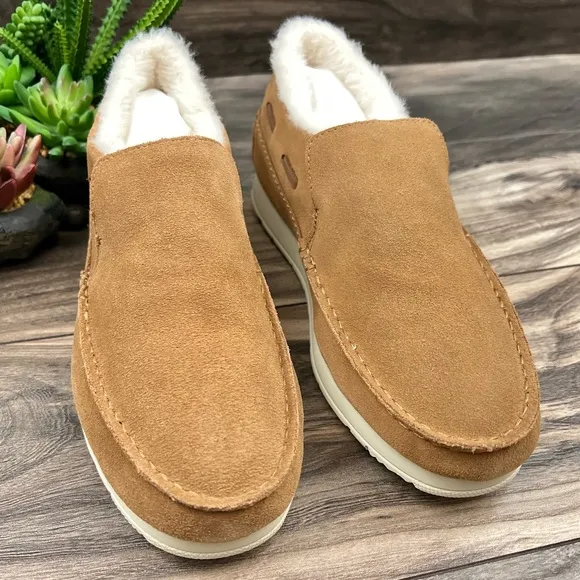 NEW Sperry Moc Sider Tan Indoor Outdoor Suede Moccasin Sneaker Faux Fur Lined 8M