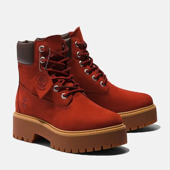 NEW TIMBERLAND Leather Waterproof Chunky Sole Boots chili oil for women 864tn