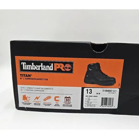 [NEW] Timberland PRO Titan 6&quot;‎  Composite Safety Toe Men's 13 W Black Boot