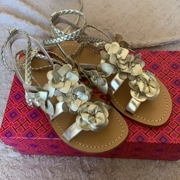 New! Tory Burch Gladiator Tie Sandals in Gold color