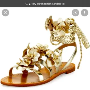 New! Tory Burch Gladiator Tie Sandals in Gold color