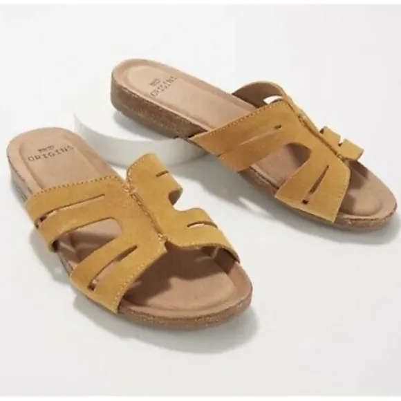 NIB Earth Origins 8W Luna Slip On Suede Slide Sandal Marigold Yellow 39