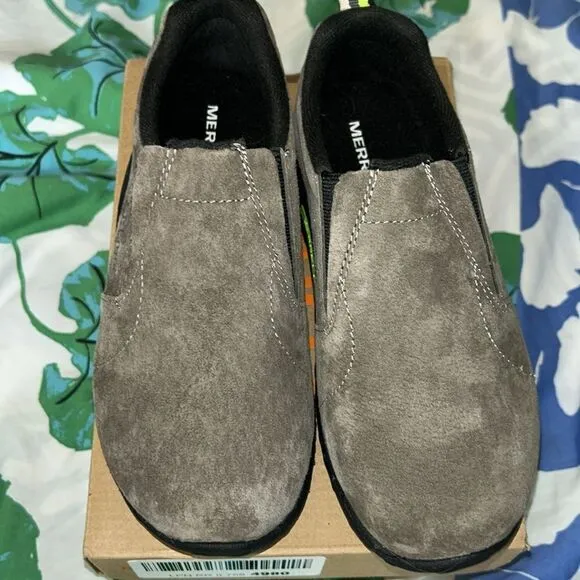 NIB Merrill Jungle 🌴 Moccasin Slip on Shoes in Gunsmoke Leather Upper Anti Skid