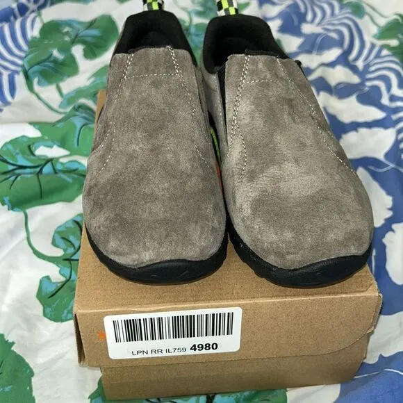 NIB Merrill Jungle 🌴 Moccasin Slip on Shoes in Gunsmoke Leather Upper Anti Skid