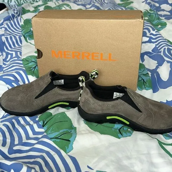 NIB Merrill Jungle 🌴 Moccasin Slip on Shoes in Gunsmoke Leather Upper Anti Skid