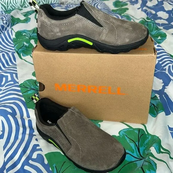 NIB Merrill Jungle 🌴 Moccasin Slip on Shoes in Gunsmoke Leather Upper Anti Skid