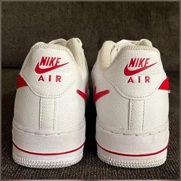 Nike Air Force 1 Low White Red Cut-Out Swoosh Shoes Big Boy-Size 7Y