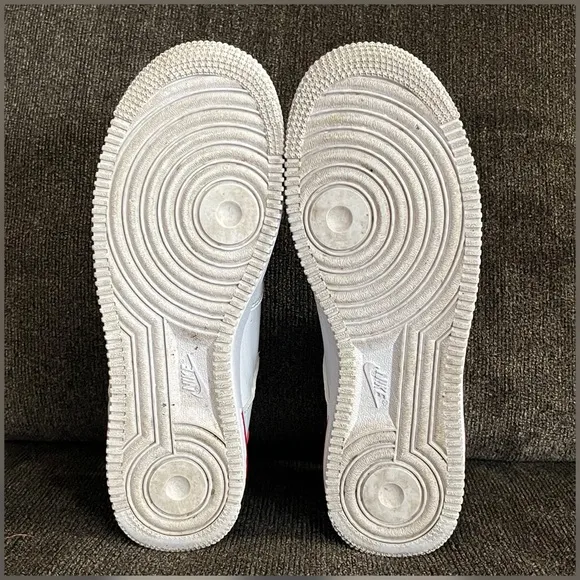 Nike Air Force 1 Low White Red Cut-Out Swoosh Shoes Big Boy-Size 7Y