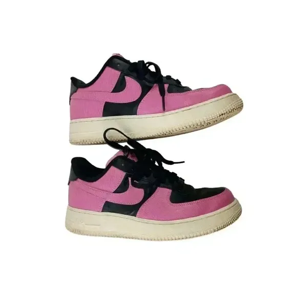 Nike Air force 1 Womens Sneakers Pink Black Leather Round Toe Lace Up Size 8.5