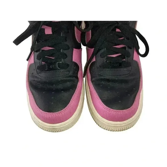 Nike Air force 1 Womens Sneakers Pink Black Leather Round Toe Lace Up Size 8.5