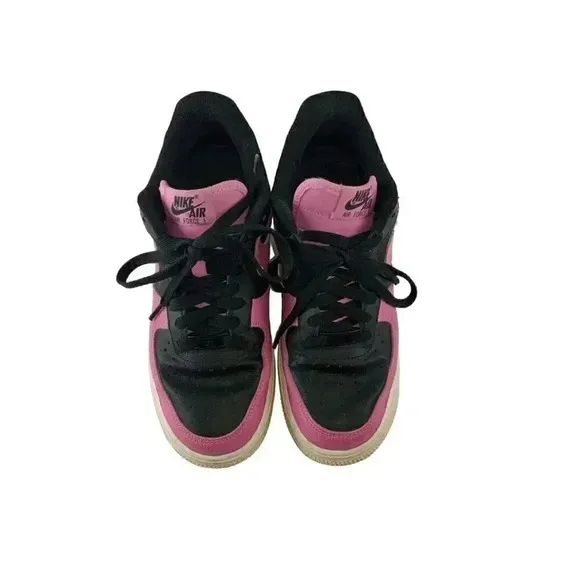 Nike Air force 1 Womens Sneakers Pink Black Leather Round Toe Lace Up Size 8.5