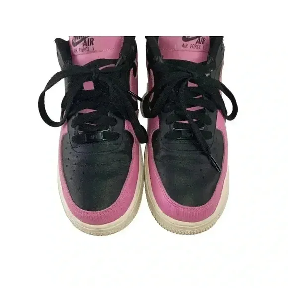 Nike Air force 1 Womens Sneakers Pink Black Leather Round Toe Lace Up Size 8.5
