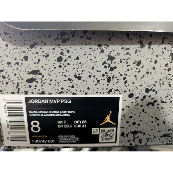 Nike Air Jordan MVP 678 PSG Sneaker Shoes 8 FJ0742-081 Paris Black