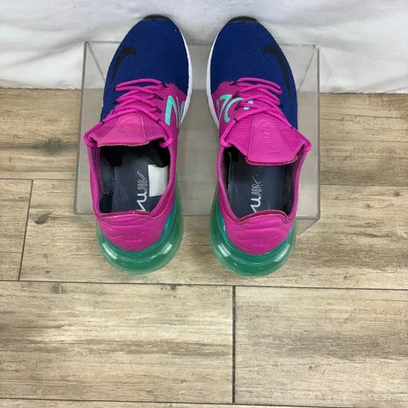 Nike Air Max 270 Flyknit Shoes Men's 9.5 Blue Pink Knit Trainers Running Shoes