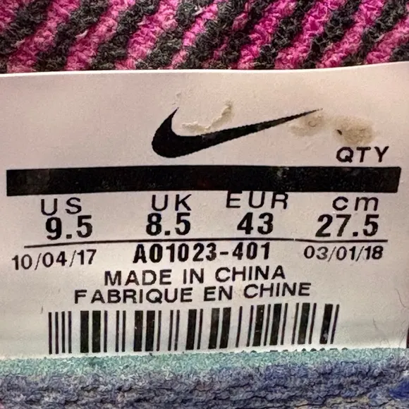 Nike Air Max 270 Flyknit Shoes Men's 9.5 Blue Pink Knit Trainers Running Shoes