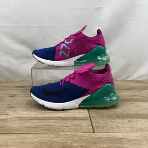 Nike Air Max 270 Flyknit Shoes Men's 9.5 Blue Pink Knit Trainers Running Shoes