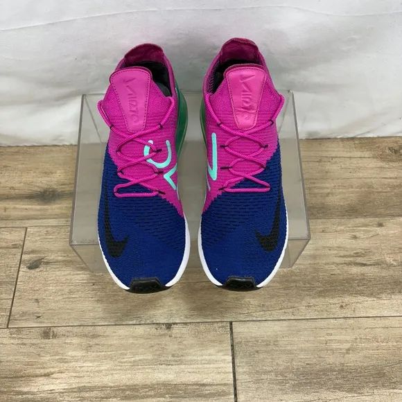 Nike Air Max 270 Flyknit Shoes Men's 9.5 Blue Pink Knit Trainers Running Shoes