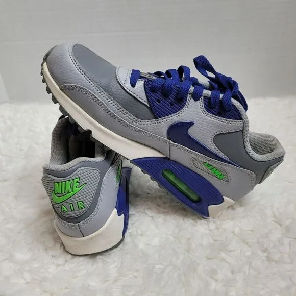 Nike Air Max 90 Boy Shoes Size 5.5 Cool Grey Royal Blue Youth