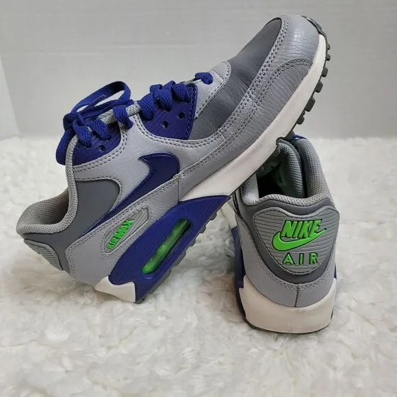 Nike Air Max 90 Boy Shoes Size 5.5 Cool Grey Royal Blue Youth