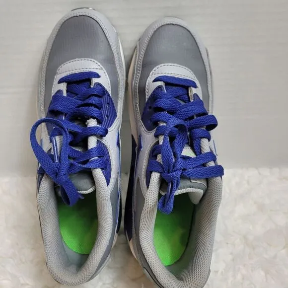 Nike Air Max 90 Boy Shoes Size 5.5 Cool Grey Royal Blue Youth