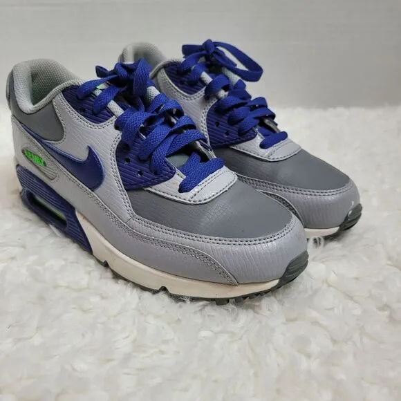 Nike Air Max 90 Boy Shoes Size 5.5 Cool Grey Royal Blue Youth