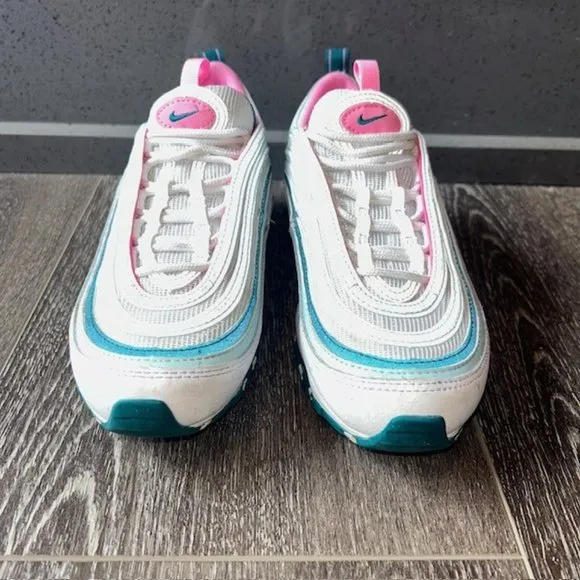 Nike Air Max 97 Big Kids’ Shoes 921522-118 White/Geode Teal/Jade Ice/Pink Sz 4Y