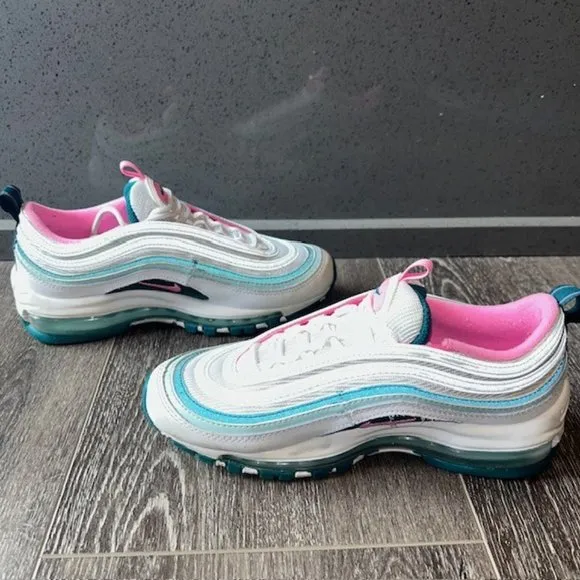 Nike Air Max 97 Big Kids’ Shoes 921522-118 White/Geode Teal/Jade Ice/Pink Sz 4Y