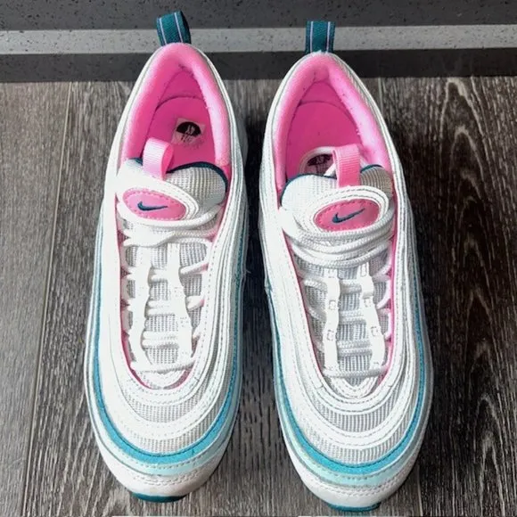 Nike Air Max 97 Big Kids’ Shoes 921522-118 White/Geode Teal/Jade Ice/Pink Sz 4Y
