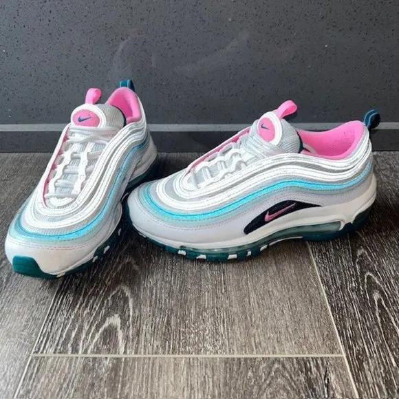 Nike Air Max 97 Big Kids’ Shoes 921522-118 White/Geode Teal/Jade Ice/Pink Sz 4Y