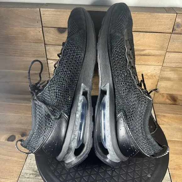 Nike Air Max Flyknit Racer Mens Size 12 Triple Black Lace Up Athletic Shoes
