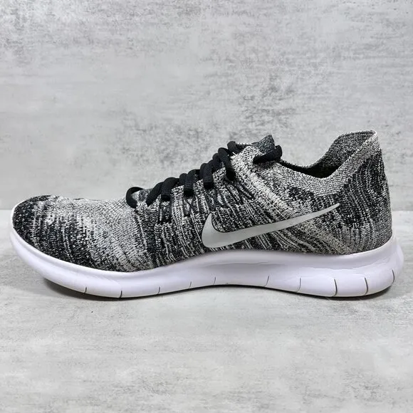 Nike Free RN Flyknit Running Shoes - Women's Size 9 - Black White Oreo