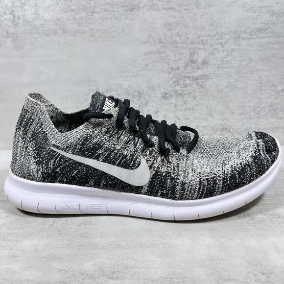 Nike Free RN Flyknit Running Shoes - Women's Size 9 - Black White Oreo