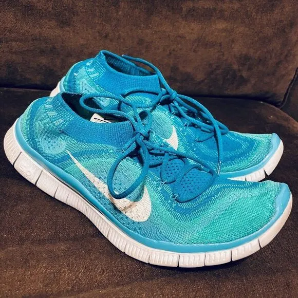 Nike Free 5.0 Flyknit Women's Running Shoes 615806-413 Size 9 Atomic Teal Blue