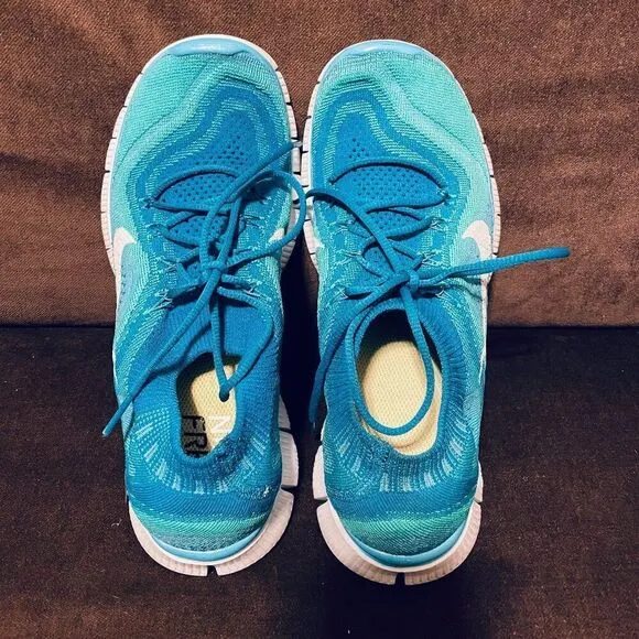 Nike Free 5.0 Flyknit Women's Running Shoes 615806-413 Size 9 Atomic Teal Blue