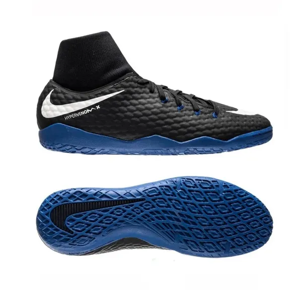 Nike Kids Jr. Hypervenomx Phelon III Dynamic Fit Black White Blue Indoor Shoes
