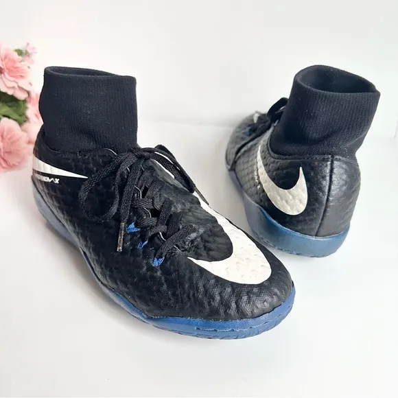 Nike Kids Jr. Hypervenomx Phelon III Dynamic Fit Black White Blue Indoor Shoes