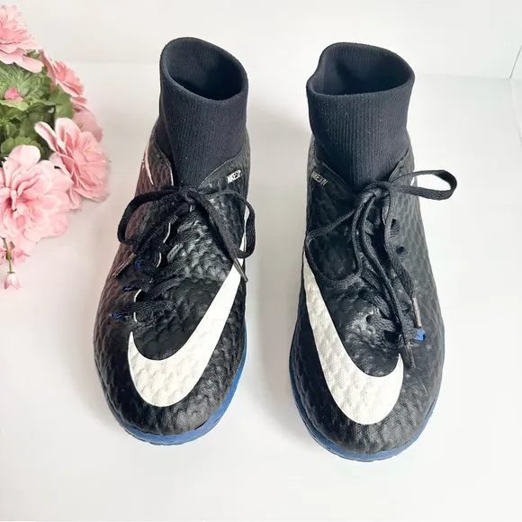 Nike Kids Jr. Hypervenomx Phelon III Dynamic Fit Black White Blue Indoor Shoes