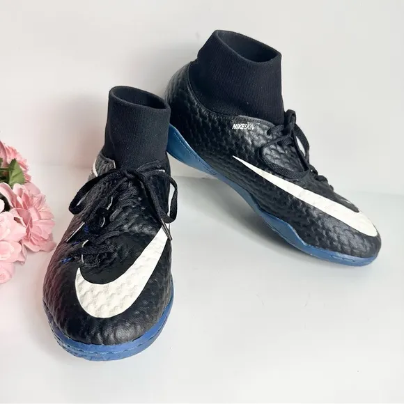 Nike Kids Jr. Hypervenomx Phelon III Dynamic Fit Black White Blue Indoor Shoes