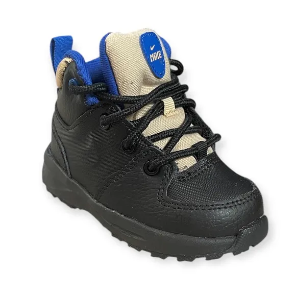 NIKE Manoa Black Blue Leather Toddler Boots size 5