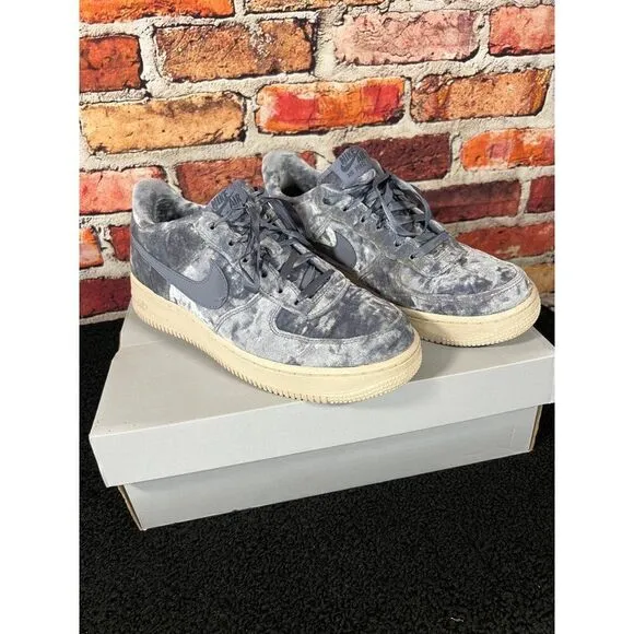 Nike Air Force One AF1 Dark Sky Blue Velvet Shoes Size 7Y