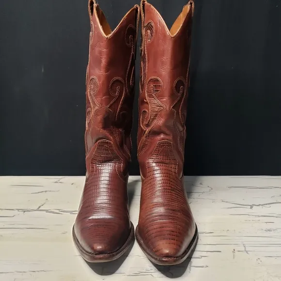 Nine West 'Romnee' Lizard Print Cowgirl Boots in Cognac - 3 Youth/ Women's 5