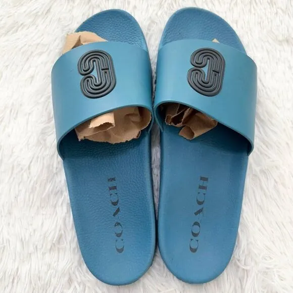 NO BOX Men Coach Sandals Slides With Logo in Blue Size US 13