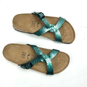 NWB Birkenstock Birki’s Sylt Metallic Turquoise Croc Embossed Sandals 38 US 7
