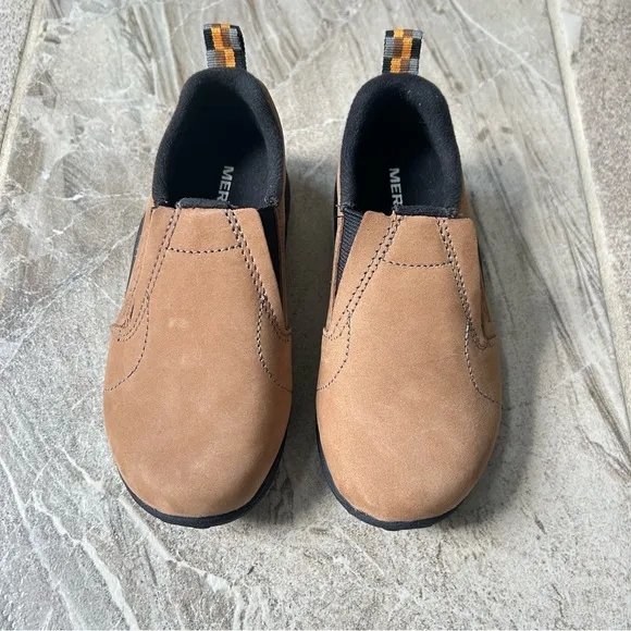 NWOB Merrell Toddler Jungle Moc Brown Nubuck Leather Slip On Shoes, Size 10